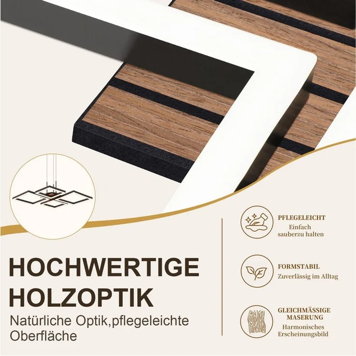 Nettlife LED Pendelleuchte Esstisch Modern Hängelampe Holzoptik Schwarz Metall 21/32W, LED fest integriert, 3000K Warmweiß für Esstisch Wohnzimmer Küche 48*45.5*110cm – Bild 4