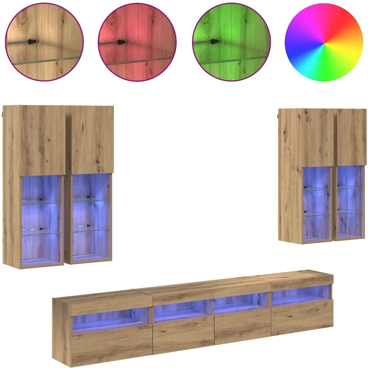 vidaXL TV-Wandschrank-Set mit LED-Lichtern mit LED 7 pcs Artisan-Eiche 3402795 – Bild 3