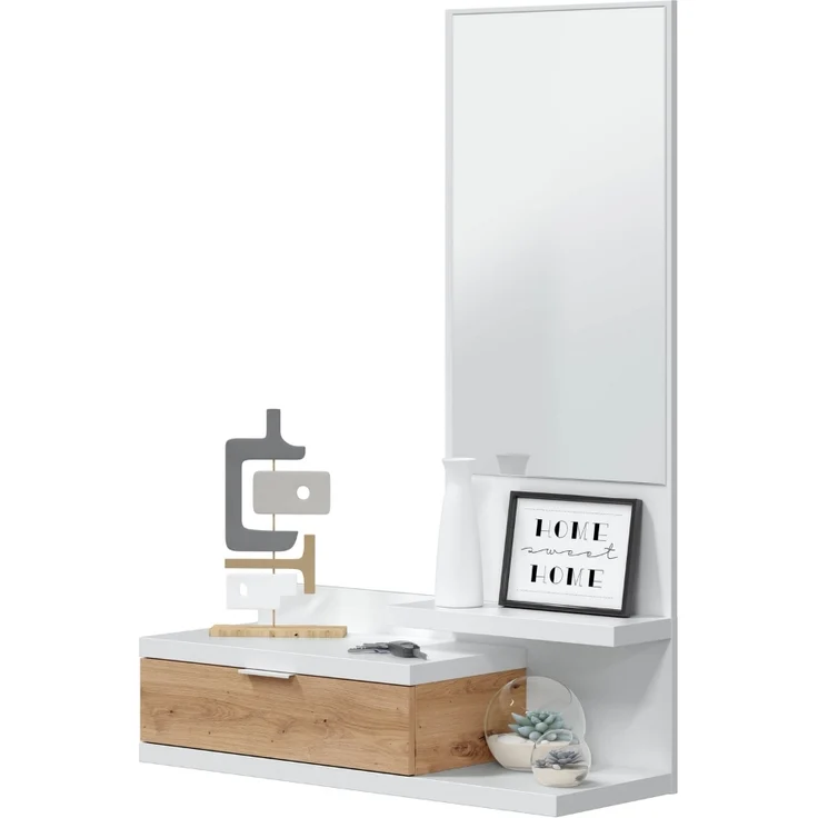 Calicosy Hängekonsole mit 1 Schublade und 1 Spiegel L81 cm - DHALIA - Weiß – Bild 7