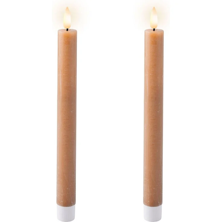 Lumineo LED-Kerze, Timer, warmweiß, LED Kerzen 24cm mit Timerfunktion Wachs 2 Stück Hellbraun / Warmweiß – Bild 1