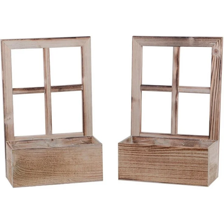 UNUS HOME Blumenkasten Deko Holzfenster mit Pflanzbank 2er Set – Bild 1