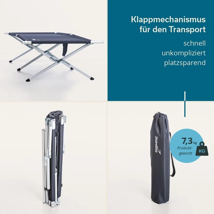 Skandika Feldbett Campingliege Vuoma, Klappbare Sonnenliege, Campingbett, max. 200 kg Organizer-Tasche, 210x75 cm, Anti-Rutsch-Füße, Tragetasche, Garten – Bild 5