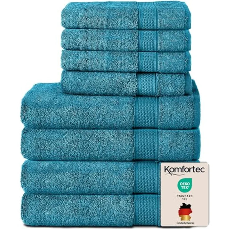 Komfortec 8er Handtuch Set aus 100% Baumwolle, 4 Badetücher 70x140 und 4 Handtücher 50x100 cm, Frottee, Weich, Towel, Groß, Türkis – Bild 2
