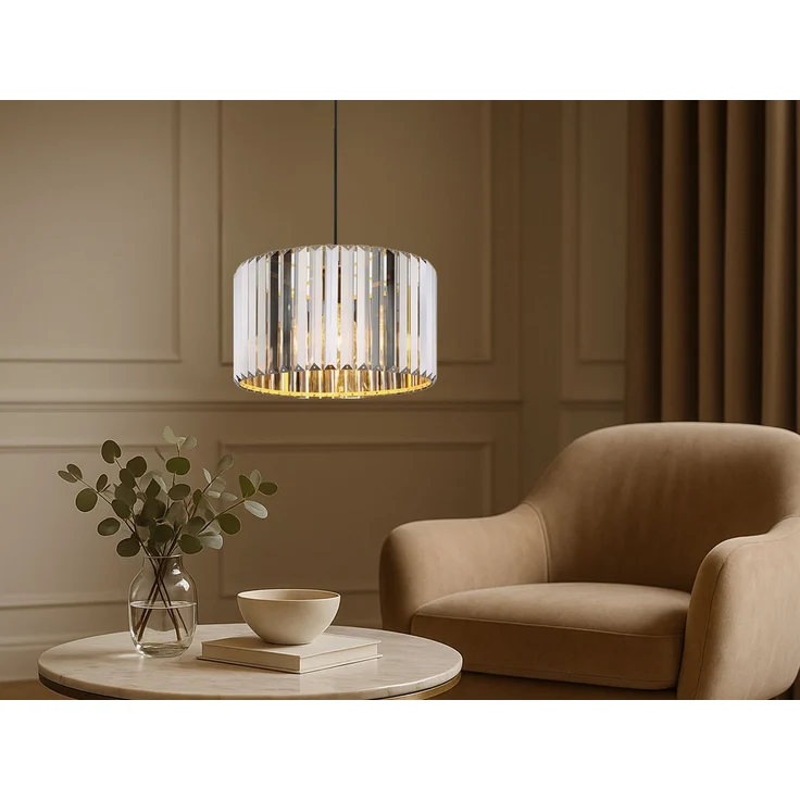 Moderne LED Pendelleuchte einflammig mit Rauchglas Kristall Ø 35cm – Bild 5