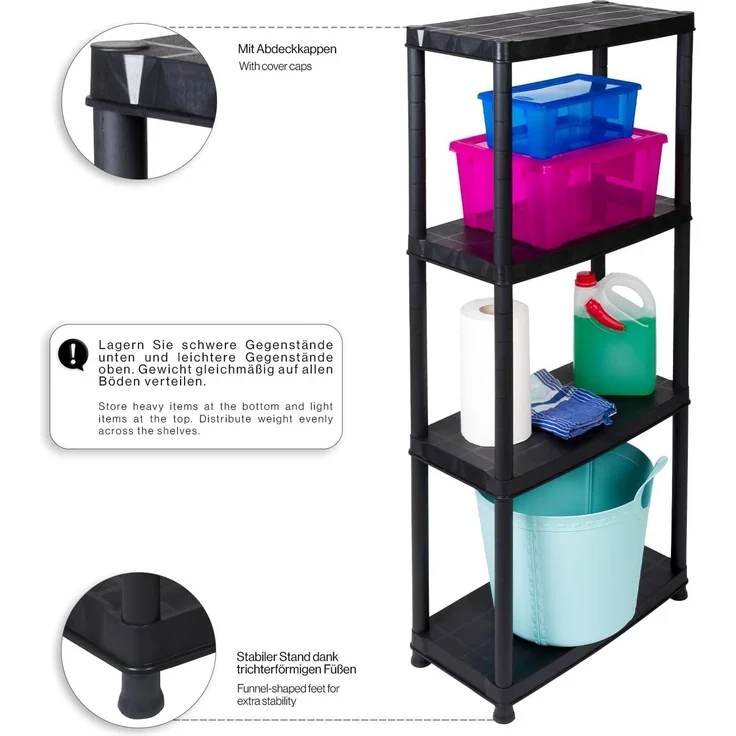 Set: 2 x KREHER Haushaltsregal 12" mit vier geschlossenen Böden in Schwarz – Bild 4
