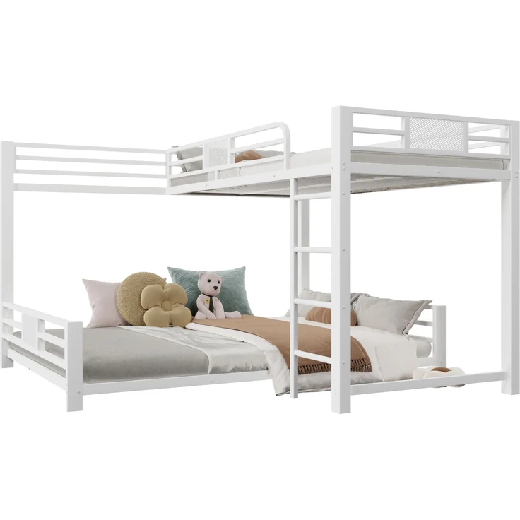 L-förmiges Metall-Etagenbett 90x200 über 140x200, Weiß – Bild 5