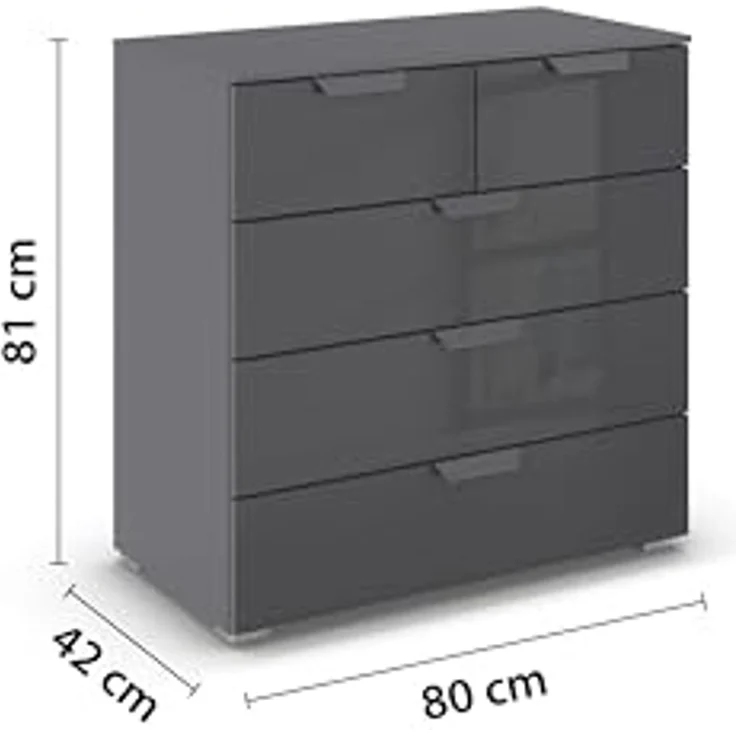 rauch Aditio Box, Kommode, 5 Schubladen, mit Glasfront, mit Softclose-Funktion, Farbe Grau metallic, BxHxT 80x81x42cm – Bild 3