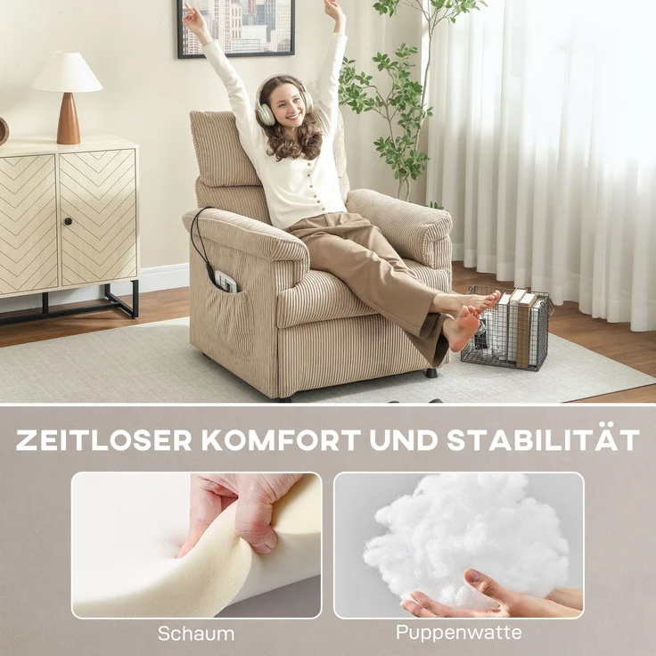Massagesessel mit Vibrationsmodi, Wärmefunktion, leiser Motor, Memory-Funktion, Stahl, Stoffbezug, Braun--Braun--94x86x105cm--YOUDENOVA – Bild 10