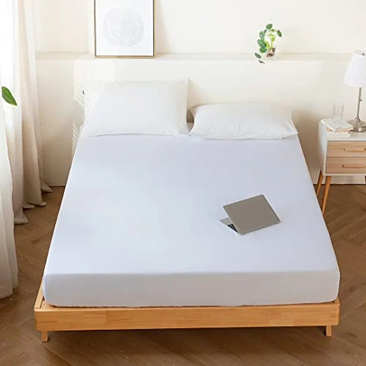KONO Bedding Spannbettlaken - Gebürstete Mikrofaser Spannbetttuch - 30 cm Tiefe Tasche (Weiß, 160x200 cm) BS-3 160 WE – Bild 8