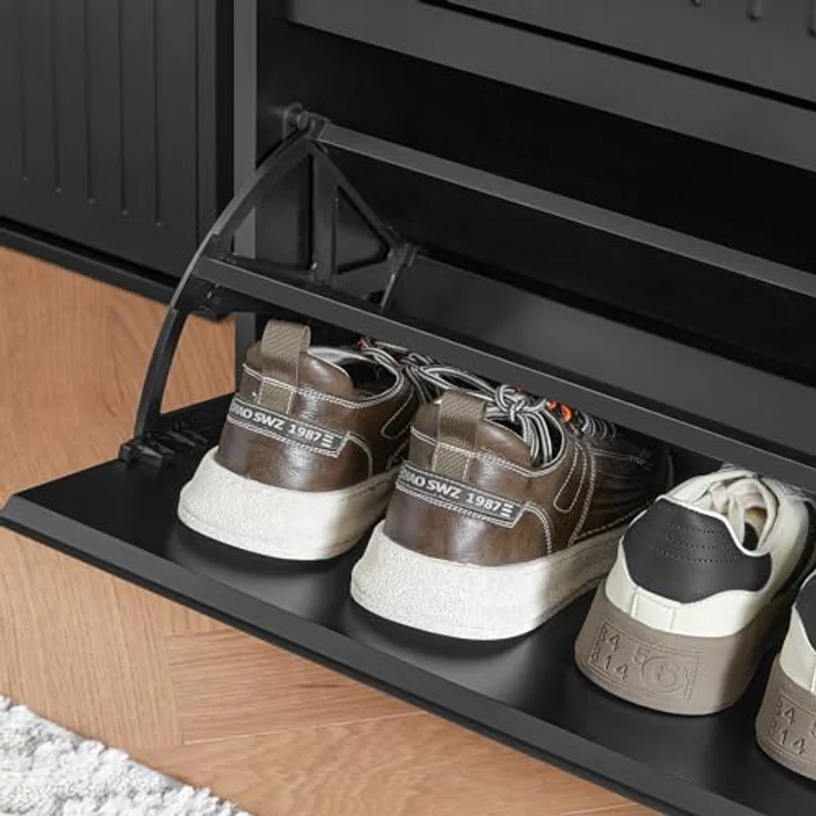 SoBuy Schuhschrank, Schwarz, Holzwerkstoff, 3 Klappfächer, verstellbare Böden, 61x120x26 cm – Bild 6