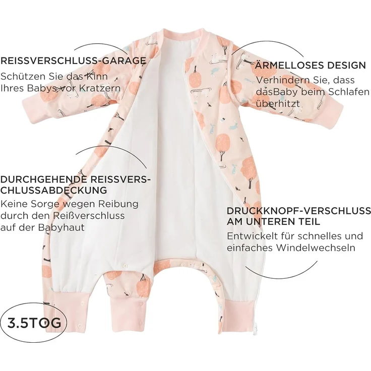 Duomiaomiao Baby Schlafsack, 1x Winterschlafsack, 3.5tog-rosa Wald, 65cm / Babygröße 70-80cm, 100% Baumwolle