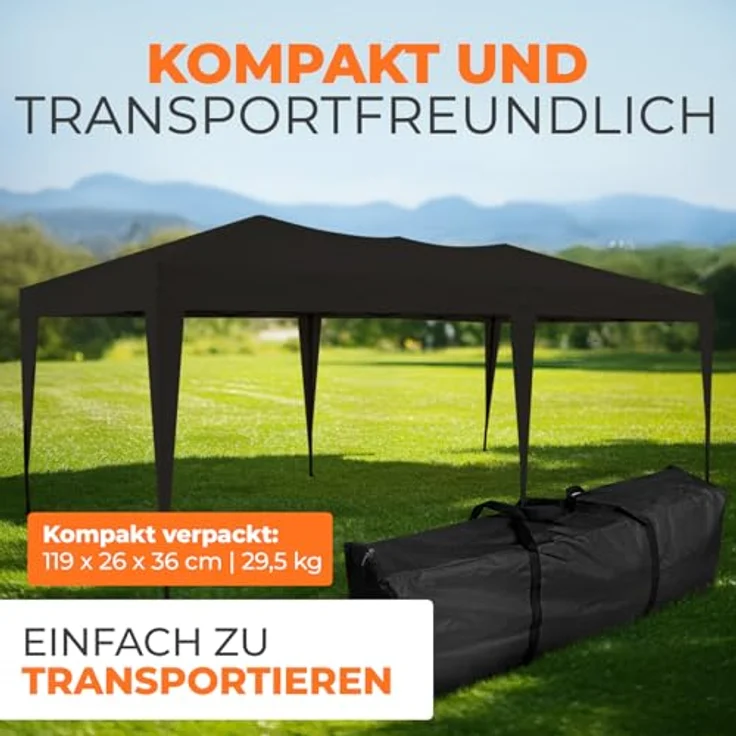 Kronenburg Faltpavillon wasserdicht Pavillon, Gartenzelt, 3x6 m - mit UV Schutz 50+, Schwarz – Bild 7