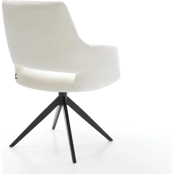 Drehstuhl Yago-Flex mit Armlehnen Bouclé Soft Beige Kreuzgestell breit Schwarz 360° drehbar Wippfunktion Taschenfederkern – Bild 7