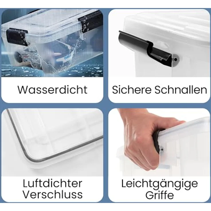 Iris Ohyama Luftdichte Kunststoff-Aufbewahrungsboxen mit Deckel, 70L, 2er-Set, Schwarz, Hermetischer wasserdichter Verschluss, Robuste Schnappverschlüsse, Stapelbar, Staubschutz, BPA-frei, AT-LD – Bild 2