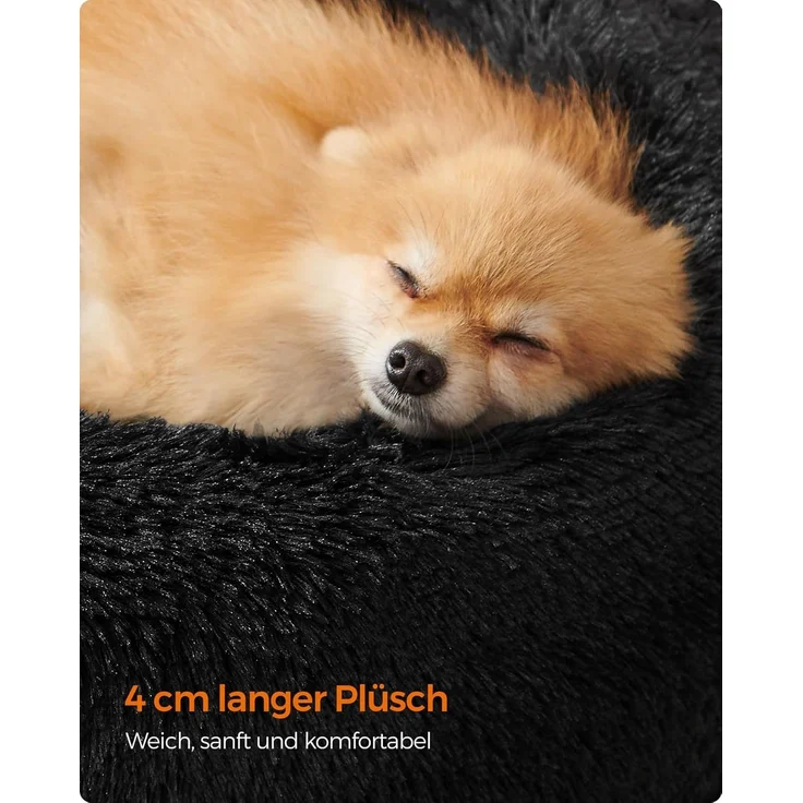 Feandrea Hundebett flauschig, Donut Kissen, waschbar, Polsterung in der Mitte herausnehmbar, Langer Plüsch, tintenschwarz, 60x20 cm – Bild 4
