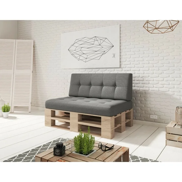 sunnypillow Palettenkissen Kaltschaum Palettenauflage Palettenpolster 120x80 Palettensofa Sitzkissen Rückenlehne gesteppt 2er Set Grey