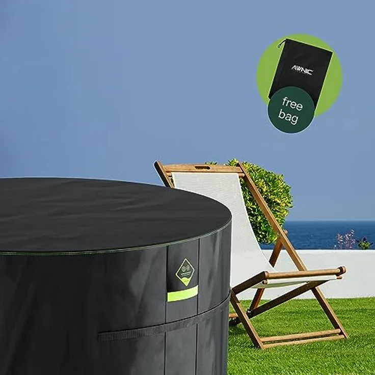 Awnic Gartenmöbel Abdeckung wasserdicht mit Haken Winterfest, 420D Oxford mit AlicanTex wetterfeste Technologie, Winddicht Anti-UV Gartentisch Abdeckplane, rund Schwarz (Ø215*71cm) – Bild 8