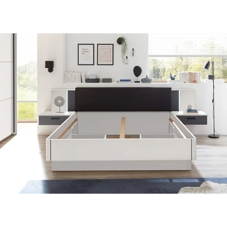 Bettanlage >ASCHAU< 180x200cm Liegefläche, Weiß / Graphit - 305x93x210cm (BxHxT) – Bild 5