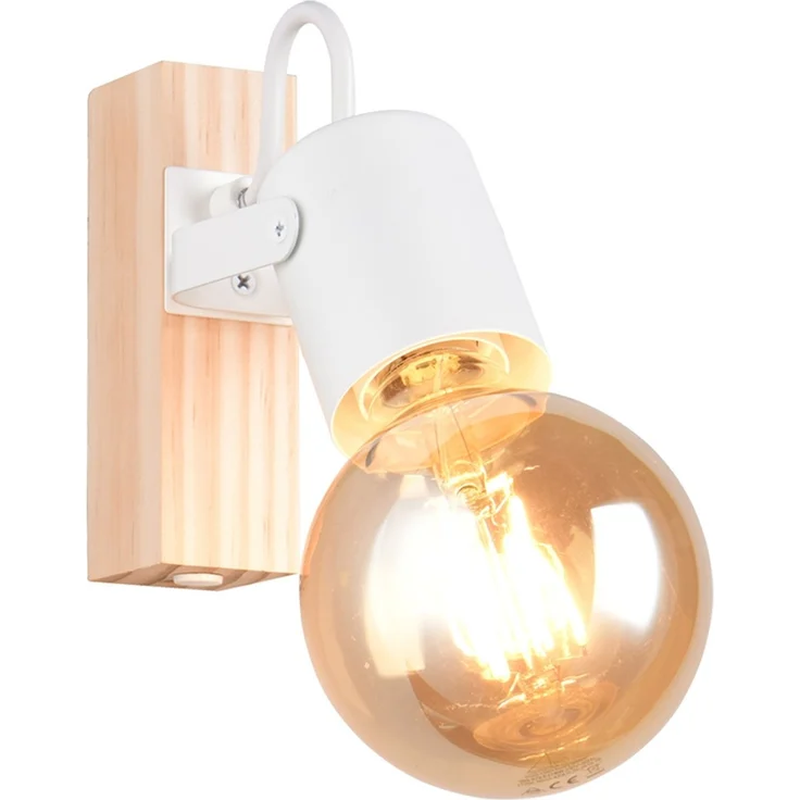 LED Wandstrahler aus Metall in Weiß mit Naturholz, Höhe 13cm – Bild 2