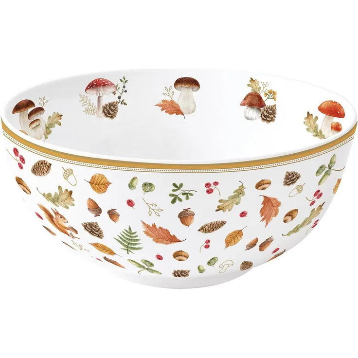 EasyLife Müslischüssel Autumn Breeze, Porzellan, Spülmaschinengeeignet, Weiß, Herbst, Blätter, Eichhörnchen, H: 7cm