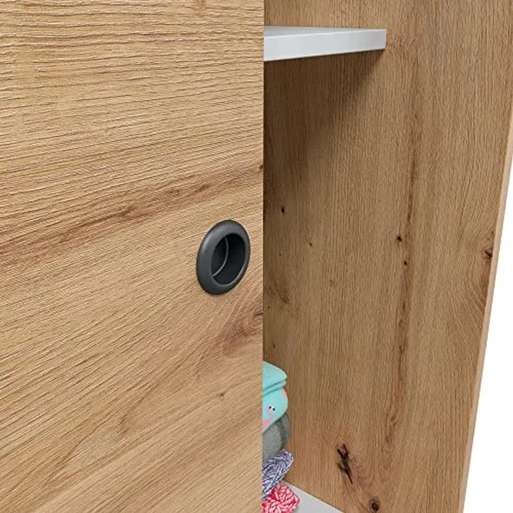 Habitdesign, Kleiderschrank mit 2 Schiebetüren – moderner Schwebetürenschrank für Schlafzimmer oder Jugendzimmer in Eiche Nodi, viel Stauraum, Maße: 120 x 200 x 50 cm (B x H x T), Modell Enzo – Bild 8