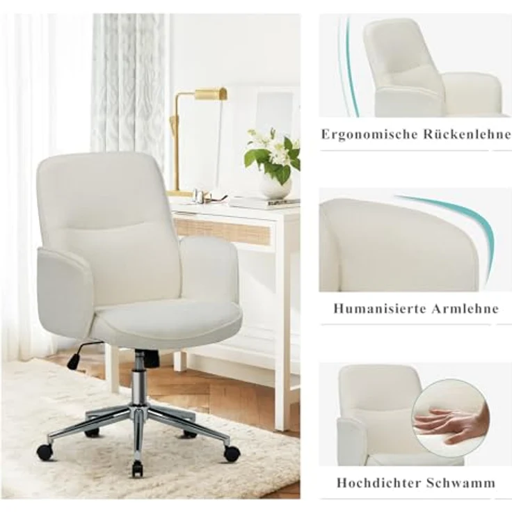 COLAMY High Back Shell-förmigen Bürostuhl, Moderne ergonomische Home Computer Schreibtischstuhl mit Einstellbarer Höhe, Swivel Rolling Lounge Task Chair für Erwachsene Arbeiten/entspannen, Beige – Bild 4