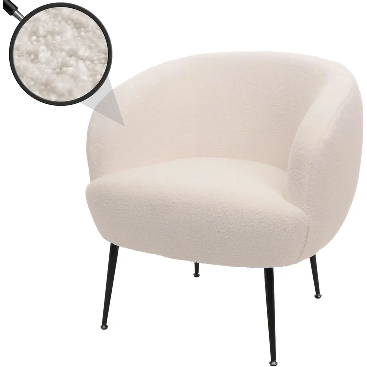 Lounge-Sessel HWC-O37, Cocktail-/Clubsessel Polstersessel Sessel, Stoff/Textil Bouclé (330g/m²) Metall MVG ~ weiß – Bild 1