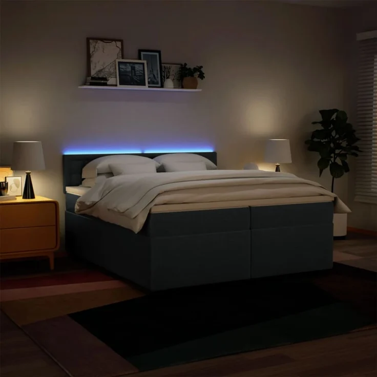vidaXL Boxspringbett mit Matratze Blau 200x200 cm Stoff 3288315 – Bild 5