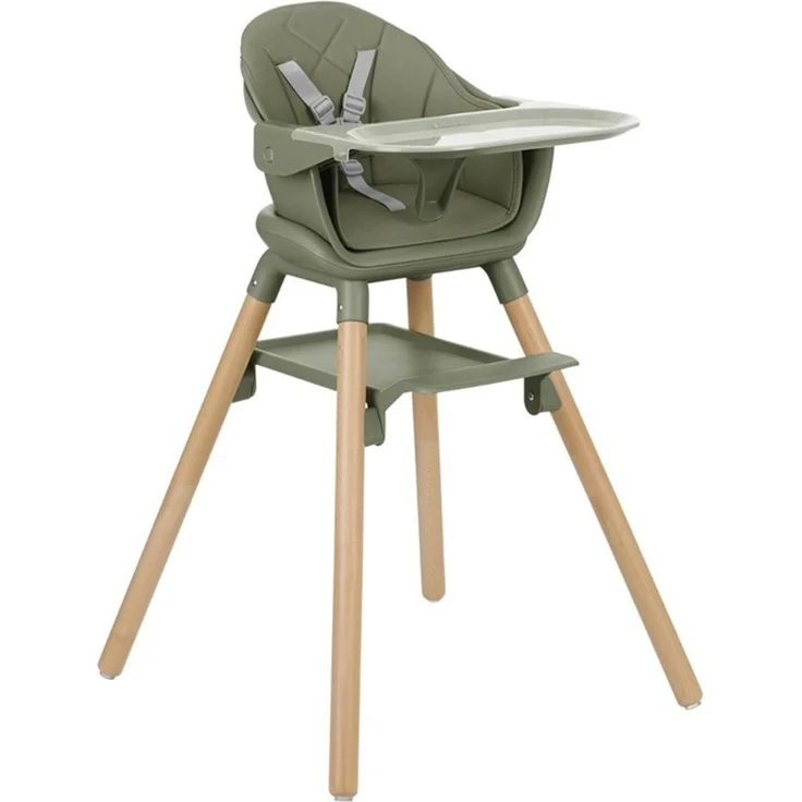 Kikkaboo Kinderhochstuhl Woody 3 in 1 Holzbeine Kinderstuhl Fußstütze Tablett grün – Bild 1