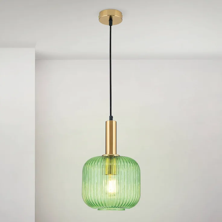 Orion Pendelleuchte Carneval, altmessing/grün, Ø 20 cm aus Glas