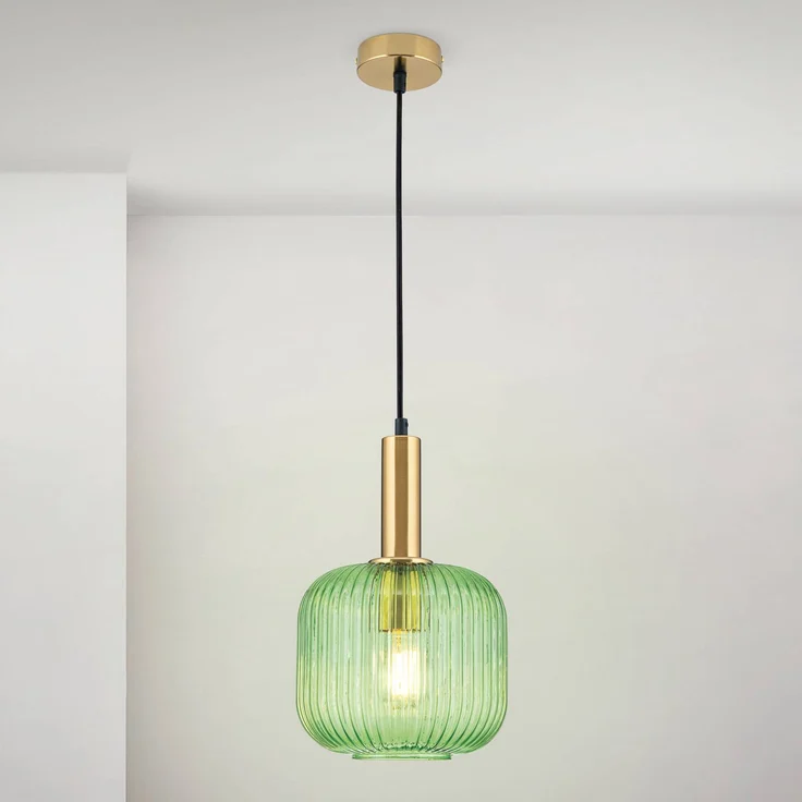Orion Pendelleuchte Carneval, altmessing/grün, Ø 20 cm aus Glas