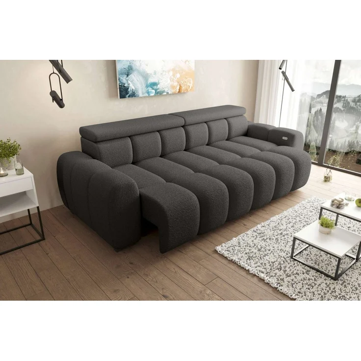 99rooms Alessio Bigsofa Boucle-Stoff ABRIAMO Graphit mit Sitztiefenverstellung Lieferung Wohnung – Bild 3
