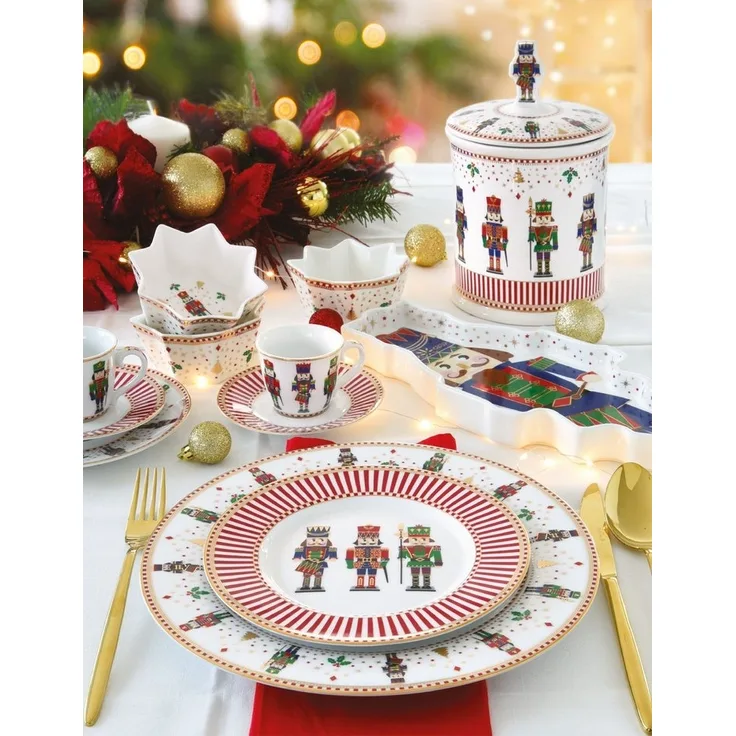 EasyLife Servierteller Nutcracker, Porzellan, Handwäsche Empfohlen, Weiß, Motiv: Nussknacker