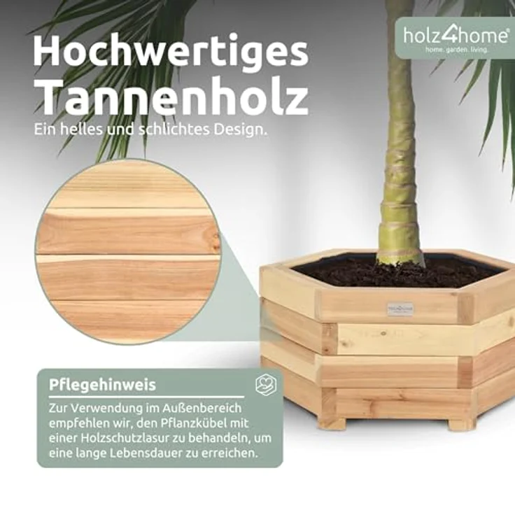 holz4home® Pflanzkübel 6-eckig aus Tannenholz I Outdoor Blumenkübel für Garten Balkon, inkl. Gartenhandschuhe & Vlies – Bild 4