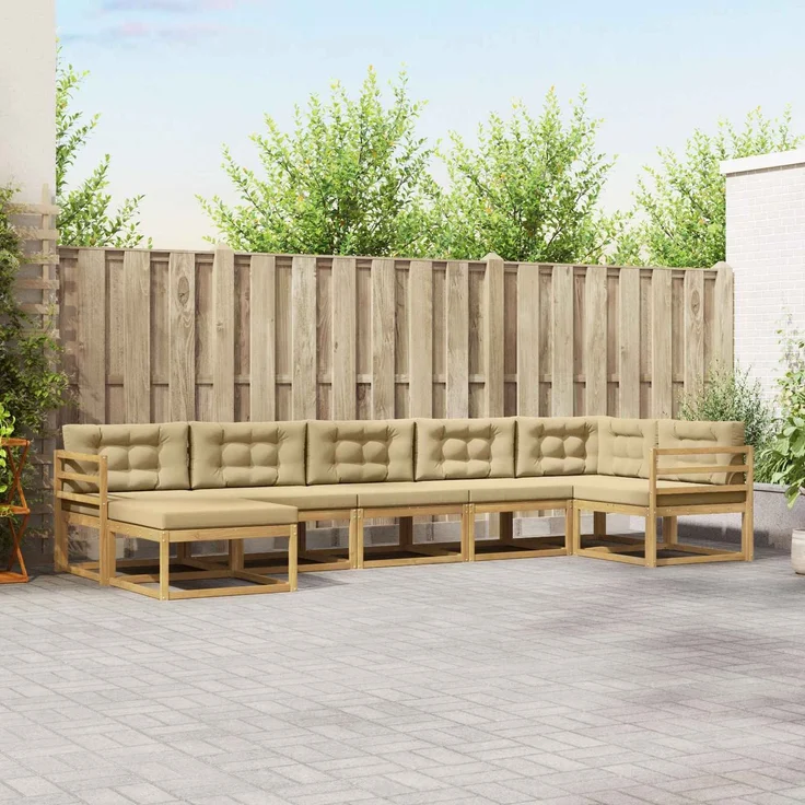 vidaXL Outdoor-Sofagarnitur 7 stk. 7-Sitzer Weiß und Beige 3386747 – Bild 1