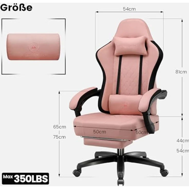 GTPLAYER Gaming-Stuhl Ergonomischer Gaming Sessel Schreibtischstuhl mit Stoffoberfläche (Pacekung), Federsitzkissen mit Fußstütze – Bild 3