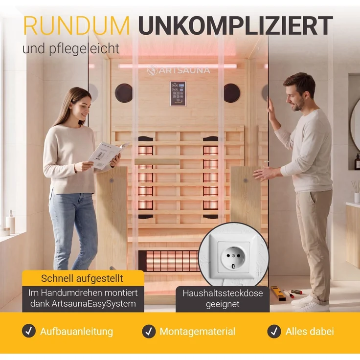 Artsauna Infrarotkabine Göteborg 120 – Natur, Wärmekabine mit Vollspektrumstrahlern, Hemlockholz & Sicherheitsglas, LED-Beleuchtung – Bild 6