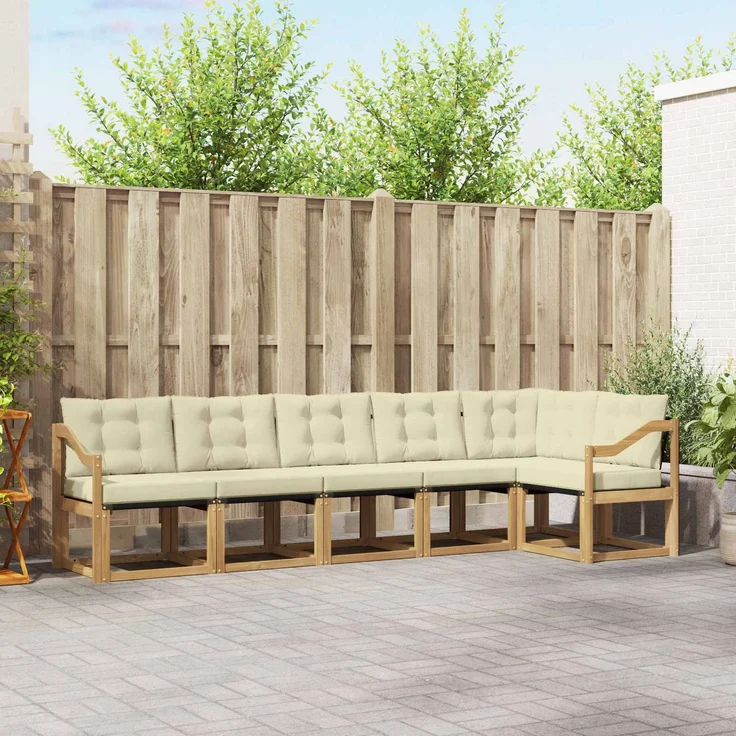 vidaXL Outdoor-Sofagarnitur 6 stk. 6-Sitzer Weiß und Creme 3389532 – Bild 1