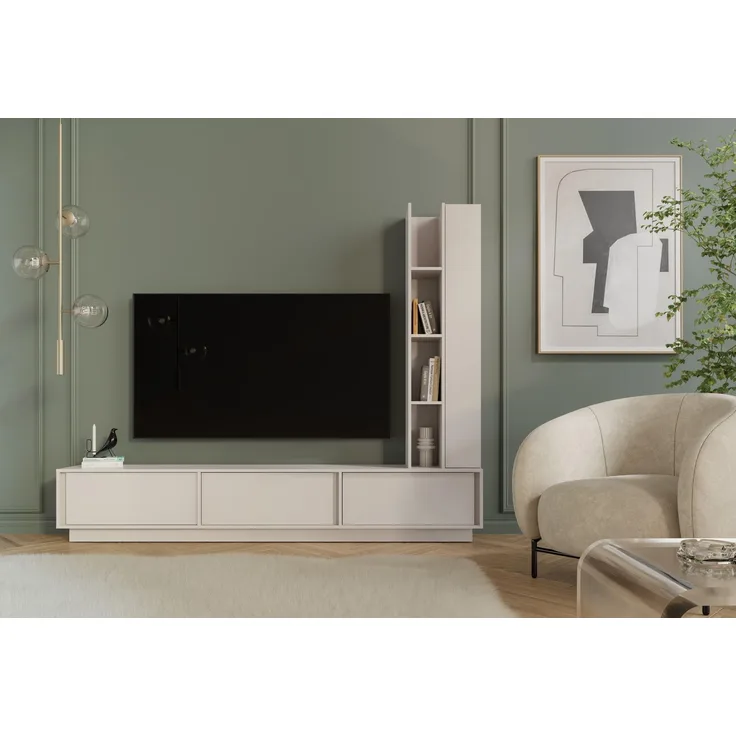 AX LIVING Varelo TV-Wände Kaschmir – 230 cm Lowboard stehend – Hängeregal rechts