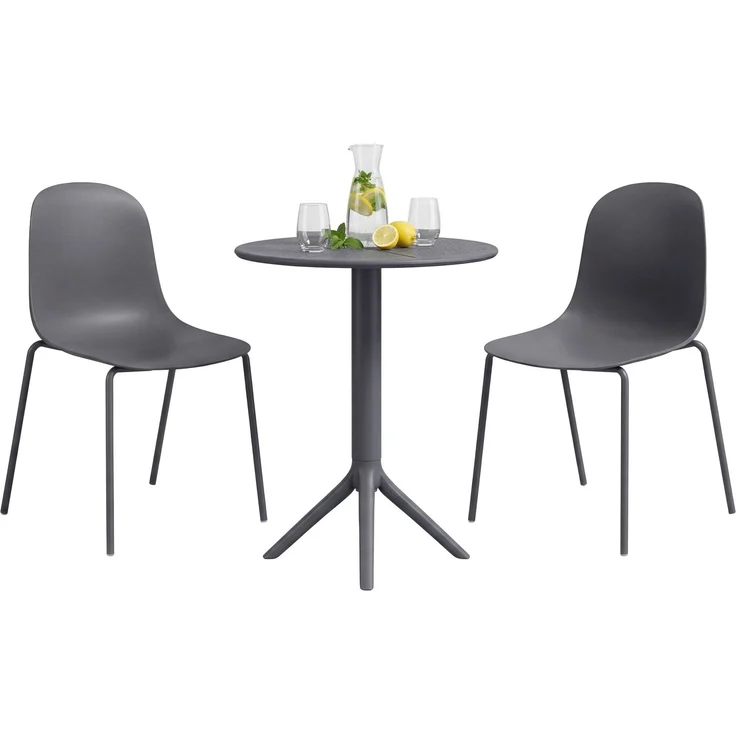 Gartenmöbel-Set ELLA mit 2 Stühlen - 162 x 60 x 85 cm, Kunststoff, Dunkelgrau | Balkonset Gartenset Tisch mit Stühlen Bistroset Outdoor – Bild 1