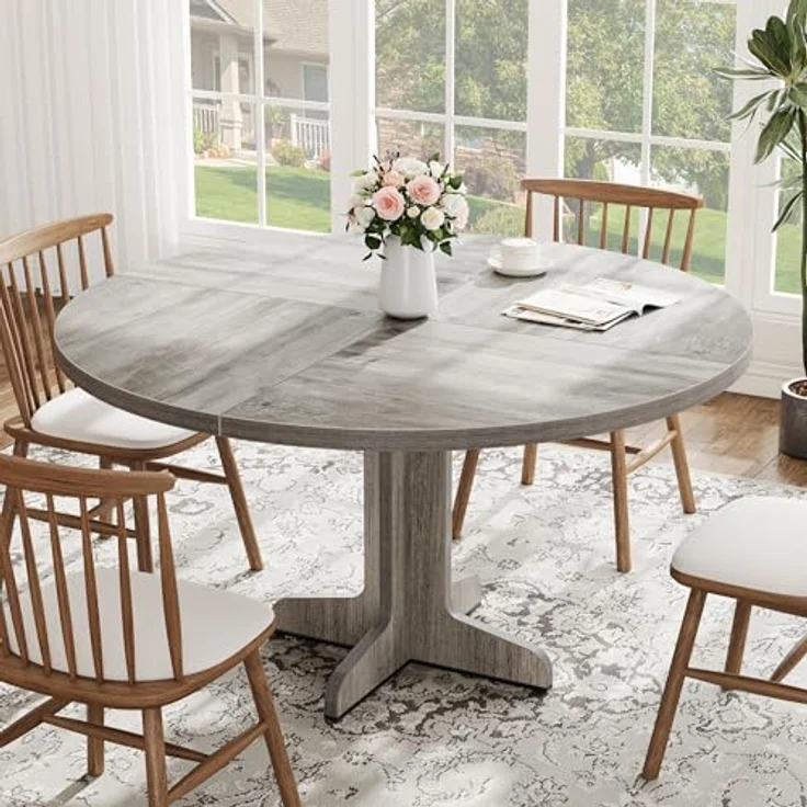 GarveeLife Esstisch 120 cm, Runder Tisch, Holzesstisch, Küchentisch für 4 bis 6 Personen, geeignet für Esszimmer und Küchen, grau – Bild 2