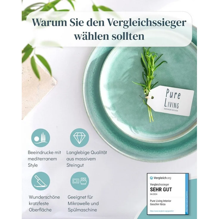PURE LIVING INTERIOR DESIGN Geschirr-Set Ibiza, 6er-Set Suppenteller, 20 cm, Riffelstruktur, Türkis (6-tlg), 6 Personen, Steingut – Bild 2