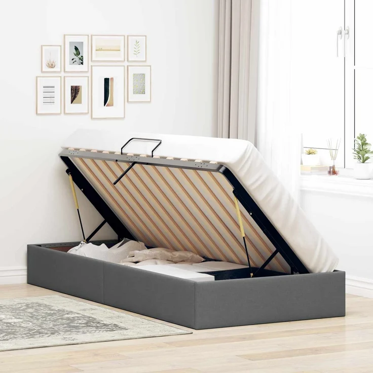 vidaXL Ottoman Bettgestell mit Speicher Dunkelgrau 90 x 190 cm Stoff 3442791 – Bild 4