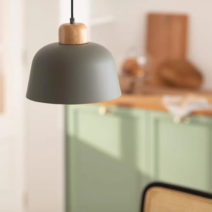 LEDKIA LIGHTING Wawak, Hängeleuchte aus Metall und Holz, Gängige E27-LED-Optionen, Celadongrün, ideal für Wohnzimmer, Küche und Schlafzimmer – Bild 3