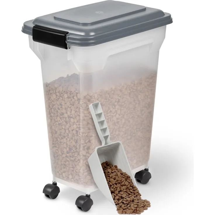 Iris Ohyama Hundefutter Aufbewahrung mit Rollen, 20L/7.5kg, Grau, Luftdichte Futterbox, Trockenfutter, Futterbehälter, Für Hunde, Katzen, Tierfutterbehälter, Schaufel, BPA-frei, Futtertonne, ATS-M