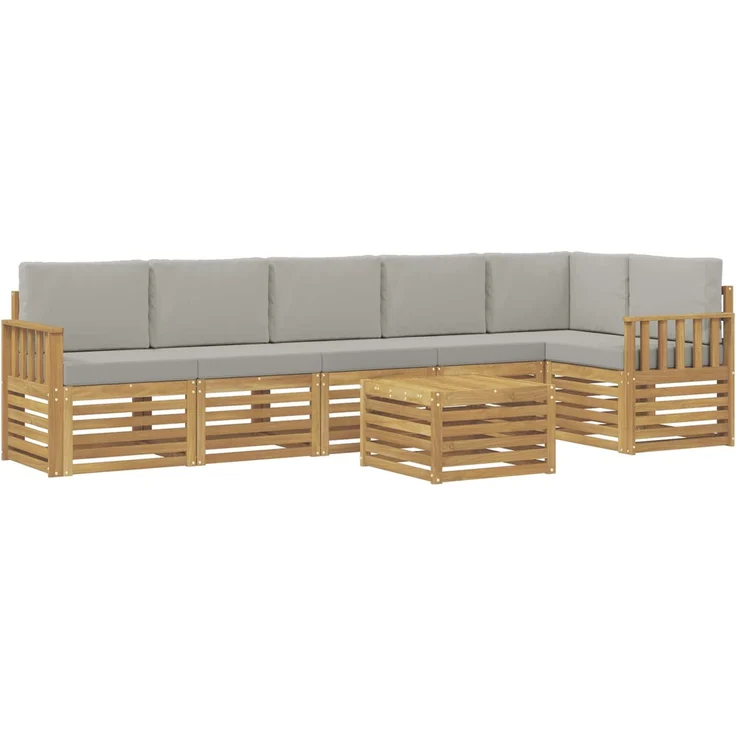 vidaXL Outdoor-Sofagarnitur 7 stk. 6-Sitzer Weiß und Hellgrau 3391946 – Bild 2