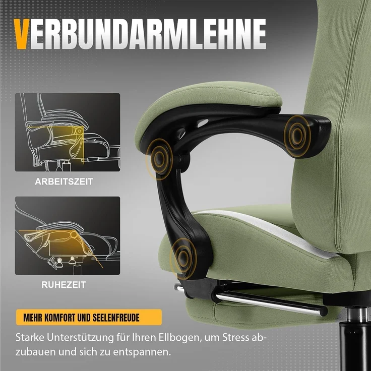 GTPLAYER Gaming-Stuhl Ergonomischer Gaming Sessel Schreibtischstuhl Gamer Stuhl aus Stoff, Federsitzkissen mit Fußstütze – Bild 8