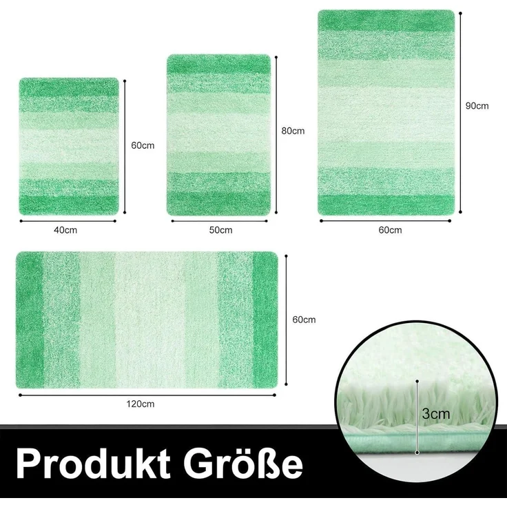 Badematte Mikrofaser rutschfest waschbar saugfähig 60x120 cm Grün – Bild 2