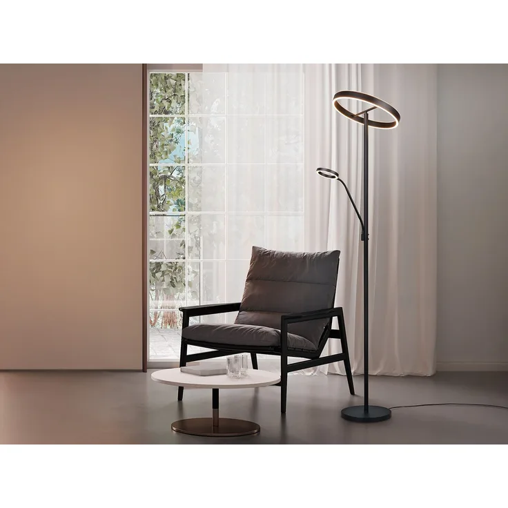 LED Stehlampe WILLIS mit Leselampe, dimmbar, 3Lichtfarben, Schwarz, 180cm groß