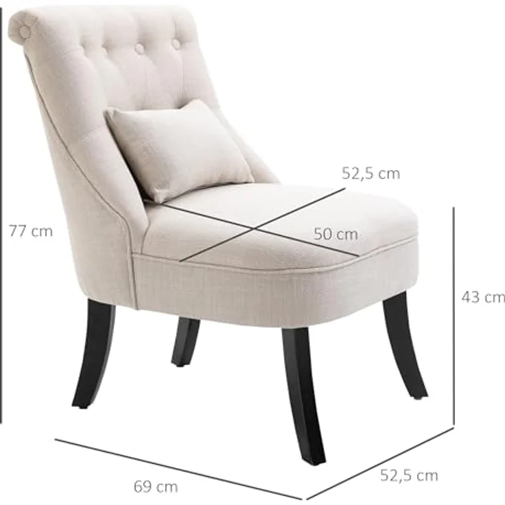 HOMCOM Relaxsessel Sessel mit Rückenkissen, Loungesessel mit Leinenoptik (Fernsehsessel, 1-St, Postersessel), für Wohnzimmer, Schlafzimmer, 52,5 x 69 x 77 cm, Cremeweiß – Bild 4